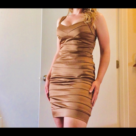 Ralph Lauren Dresses & Skirts - Vintage Lauren Ralph Lauren Bronze/Copper/Gold Satin Body-con Dress
